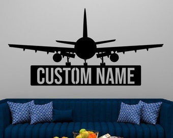 Personalized Airplane Name Metal Sign | Airplane Housewarming Gift | Plane Metal Monogram Name Sign | Air plane Metal Wall Art