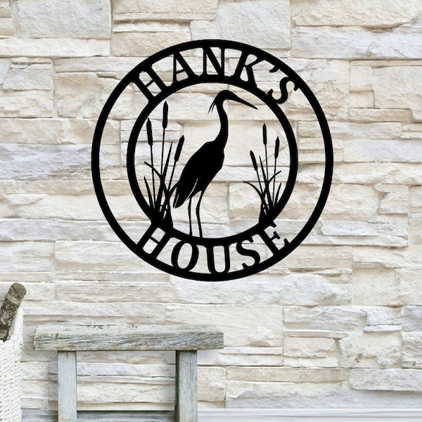 Personalized Heron Family Name Metal Sign | Housewarming Gift | Heron Cottage Sign | Wedding Gift | Bird Metal Monogram Sign