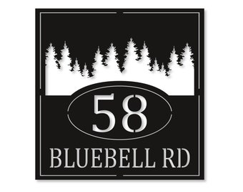 Metal House Number Sign | Square Address Sign | Pine trees Modern Address | Art Deco | Metal Address Sign | Address Plaque | Wispy Tree Sign