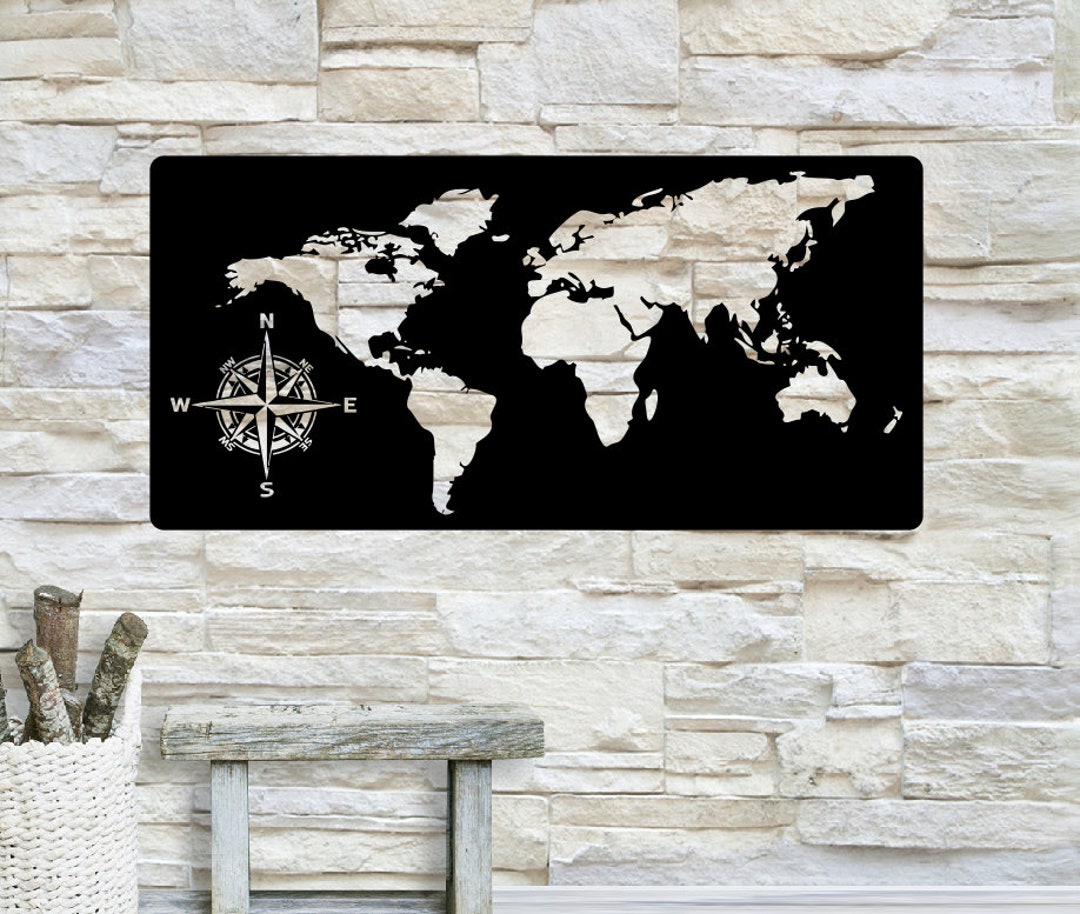 World Map Metal Art / World Compass Metal Art / Personalized Metal Art