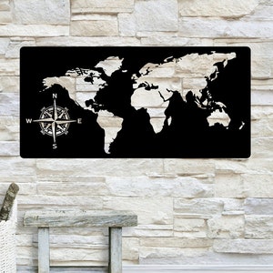 World Map Metal Art / World Compass Metal Art / Art en métal personnalisé / Signe de carte / Décoration d'intérieur