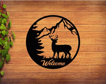 Mountain Range Deer Sign - Welcome Sign - Home Decor