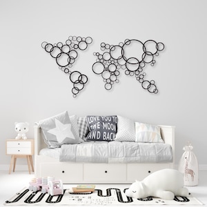 World Map Metal Art / Bubble World Map Metal Art Hanging / Contemporary Steel Art / Circle World Map Sign / Indoor & Outdoor Home Decor