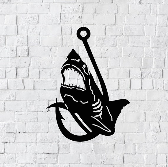 Shark Hook Metal Art / Nature Home Decor / Shark and Fishing Metal Sign /  Hunt and Shark Home Decor 