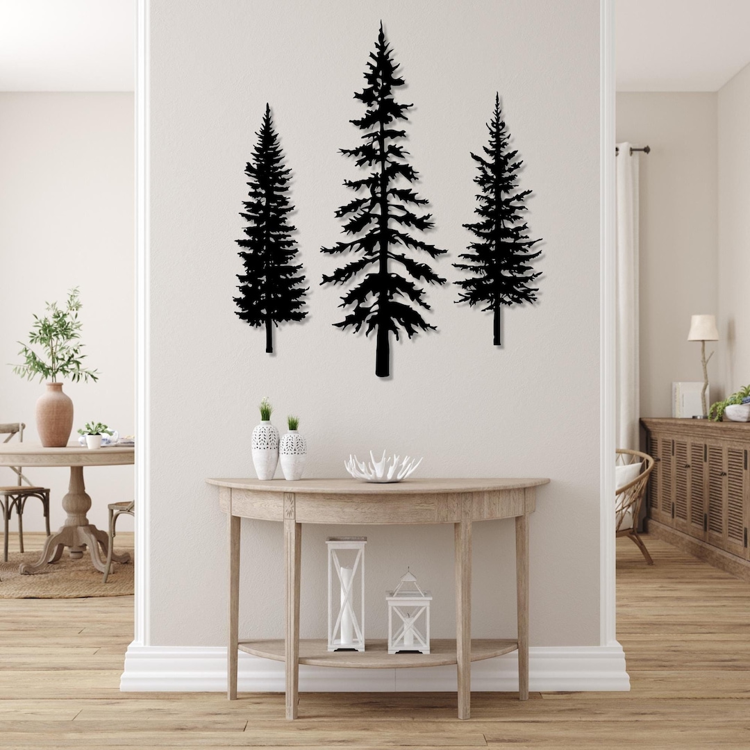 Wispy Pine Tree Metal Wall Art | Cedar Tree Metal Sign | Three Trees ...
