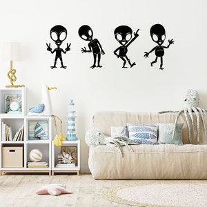Four Piece Alien Metal Sign / Aliens Metal Wall Decor / Space Signs / Home Decor / Space Wall Art Decor