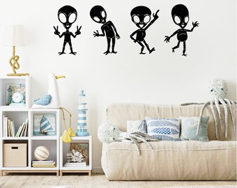 Four Piece Alien Metal Sign / Aliens Metal Wall Decor / Space Signs / Home Decor / Space Wall Art Decor