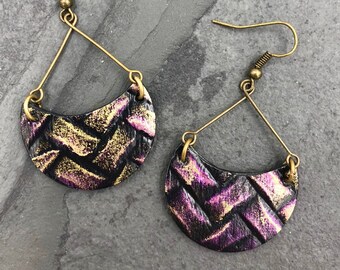 One Of A Kind Hand Painted Crescent Moon Earrings / Dangle Earrings, Long Earrings, Statement Earrings, Gift For Mom, Gift for Wife, Boho