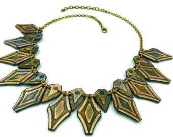 One Of A Kind Batik Statement Necklace -  Bold Rustic Choker Necklace - Geometric Necklace - Collar Necklace - Hand Painted Paper Jewelry