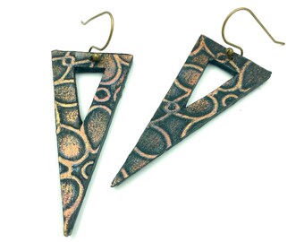 Rustic Long Triangle Paper Earrings - Triangle Earrings, Geometric Earrings, Long Earrings, Paper Jewelry, Dangle Earrings, Gift For Wife