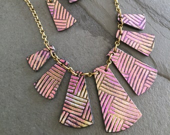 Metallic Pink Paper Necklace / Statement Necklace Paper Jewelry Pink Necklace Pink Jewelry Magenta Necklace Gift For Her Art Deco Unique