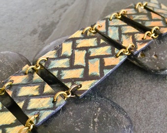 Gold Basketweave Paper Bracelet / Paper Jewelry Statement Bracelet Antique Gold Bracelet Lightweight Bracelet Woven Bracelet Gift For Her