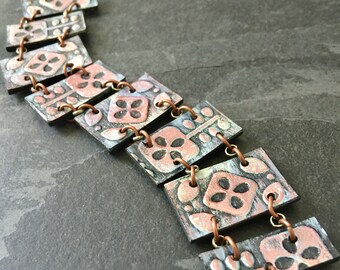 Copper Embossed Paper Bracelet / Paper Jewelry Copper Bracelet Boho Bracelet Statement Bracelet Unique Hand Painted Jewelry Vintage Style