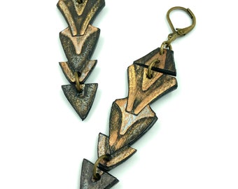 African Batik Dangle Earrings - Statement Earrings - Boho Earrings - Bold and Rustic - One Of A Kind - Unique Hand Painted Paper Jewelry