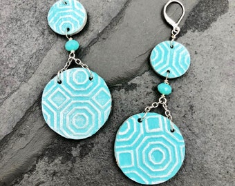 Long Turquoise Paper Earrings / Turquoise Earrings, Long Earrings, Statement Earrings, Geometric Earrings, Wild Earrings, Mid Century