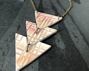 Modern White Long Triangle Necklace / Paper Jewelry Paper Necklace White Necklace Boho Necklace Summer Fashion Unique Hand Painted Jewelry