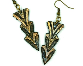 African Batik Dangle Earrings - Statement Earrings - Boho Earrings - Bold and Rustic - One Of A Kind - Unique Hand Painted Paper Jewelry
