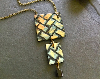 Gold Basketweave Statement Necklace / Long Necklace Paper Necklace Paper Jewelry Paper Pendant Gold Necklace Gift For Her One Of A Kind