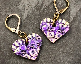 One-Of-A-Kind Hand Painted Heart Earrings | Heart Jewelry | Valentine's Day Gift | Sweetheart Earrings| Unique Birthday Gift | Gift for Wife
