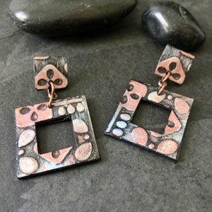 Embossed Copper Paper Earrings / Paper Jewelry Statement Earrings Square Earrings Copper Jewelry Lightweight Earrings Boho Earrings Unique
