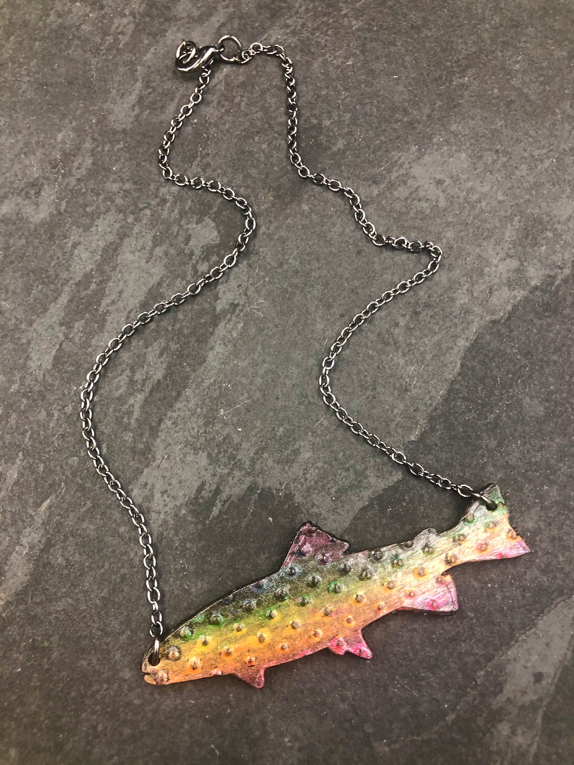 True Rainbow Trout Fish Necklace Fly Fishing Jewelry Trout Etsy