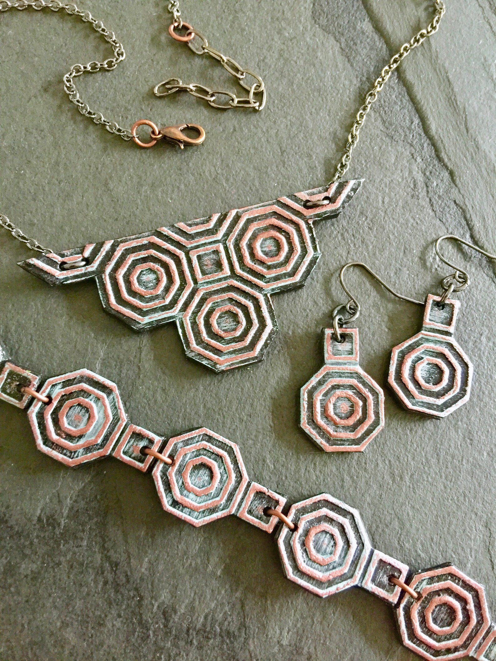 Hand Painted Embossed Copper Choker Necklace / Paper Jewelry Etsy