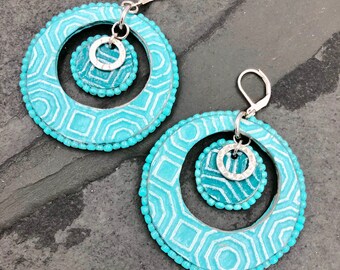 Big Turquoise Earrings | Statement Earrings | Wild Earrings | Long Earrings | Geometric Earrings | Paper Earrings | Beaded Earrings