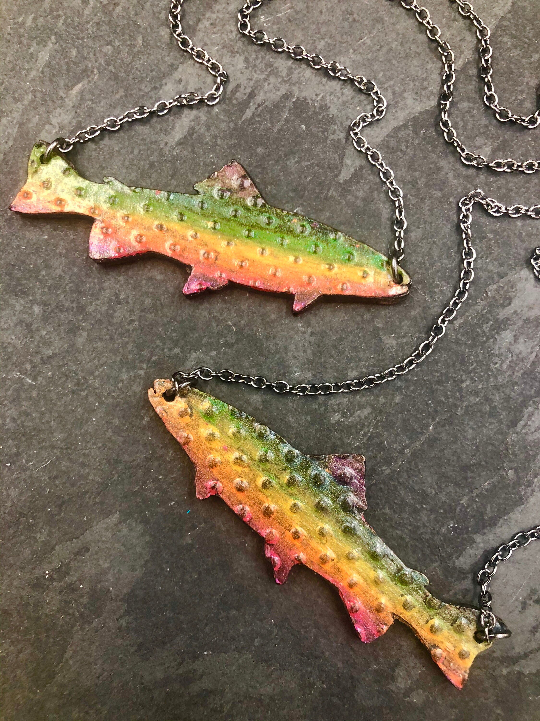 True Rainbow Trout Fish Necklace Fly Fishing Jewelry Trout Etsy