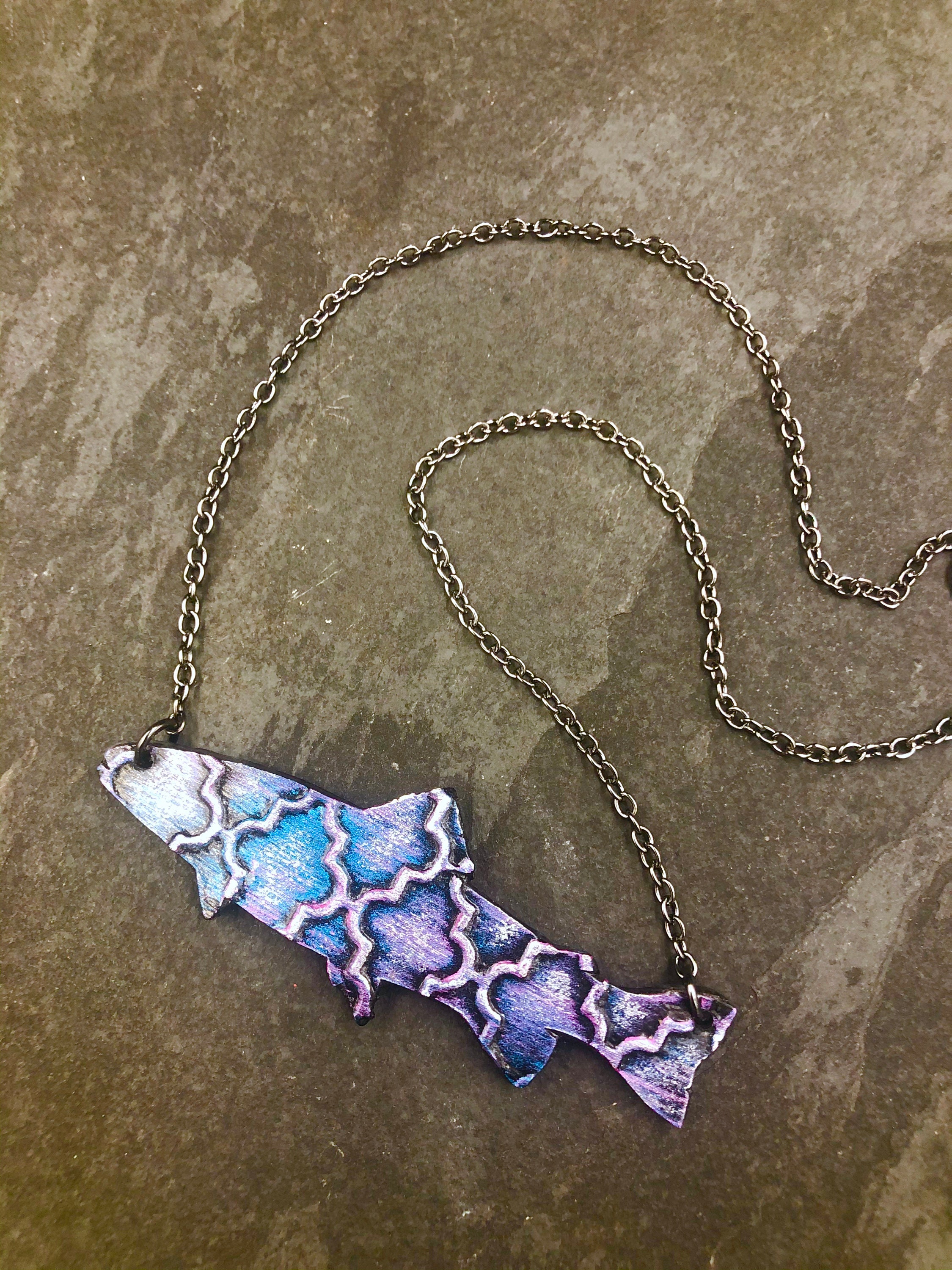 Blue Trout Fish Necklace Fly Fishing Jewelry Trout Etsy