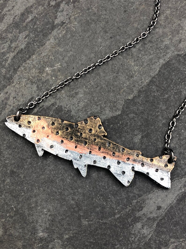 Rainbow Trout Fish Necklace Fly Fishing Jewelry Trout Etsy