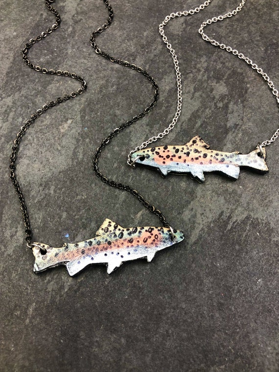 Rainbow Trout Fish Necklace Fly Fishing Jewelry Trout Necklace Fly Fishing  Gifts Fishing Necklace Fish Jewelry Fish Pendant 