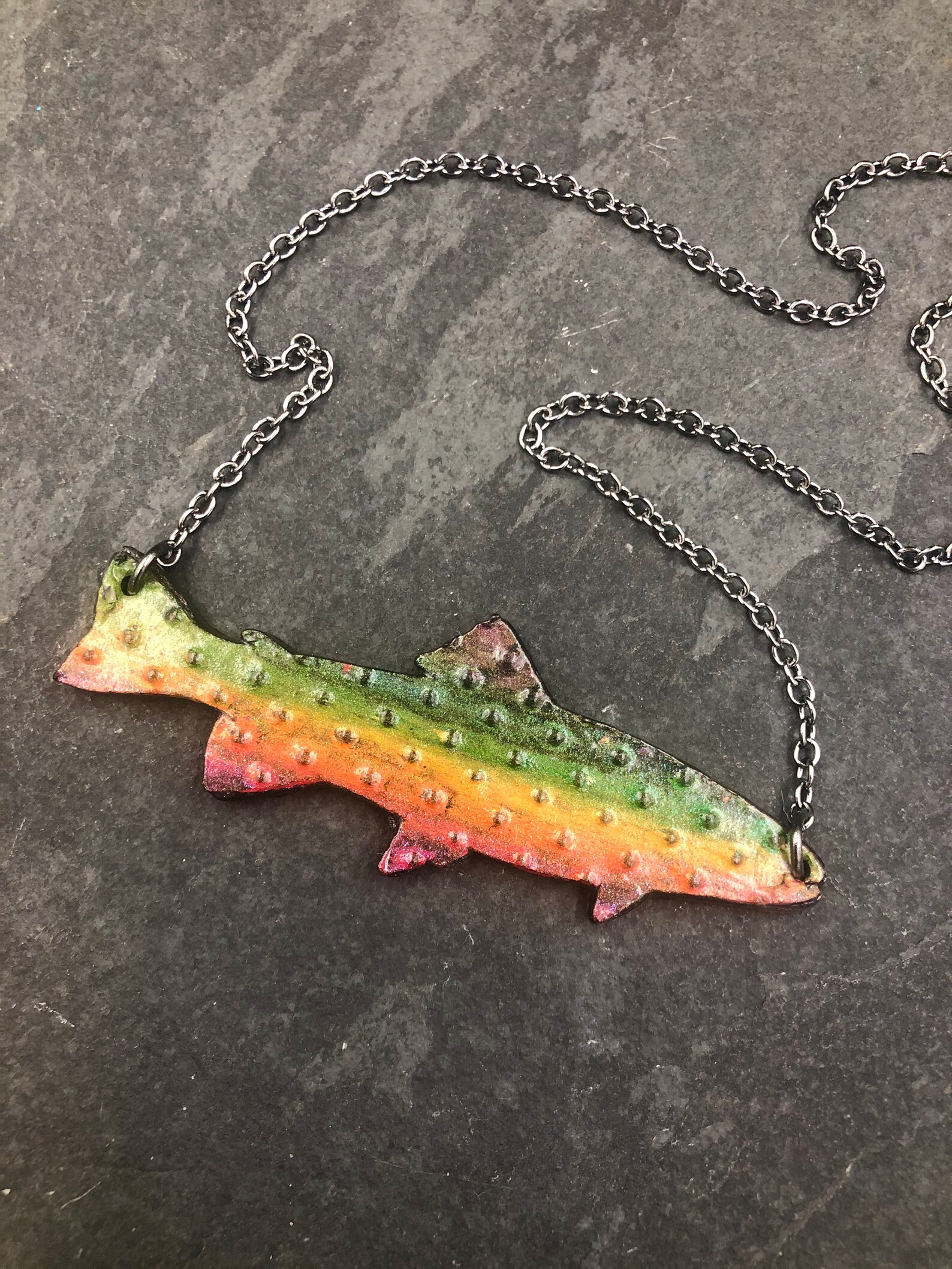 True Rainbow Trout Fish Necklace Fly Fishing Jewelry Trout Etsy