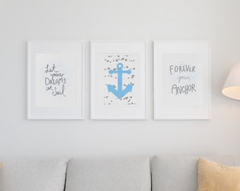 Nautical set of 5 x 7 downloadable printables - Nautical Digital Art - Nautical Decor - Anchor Wall Decor - Anchor Digital Art - Ocean Print