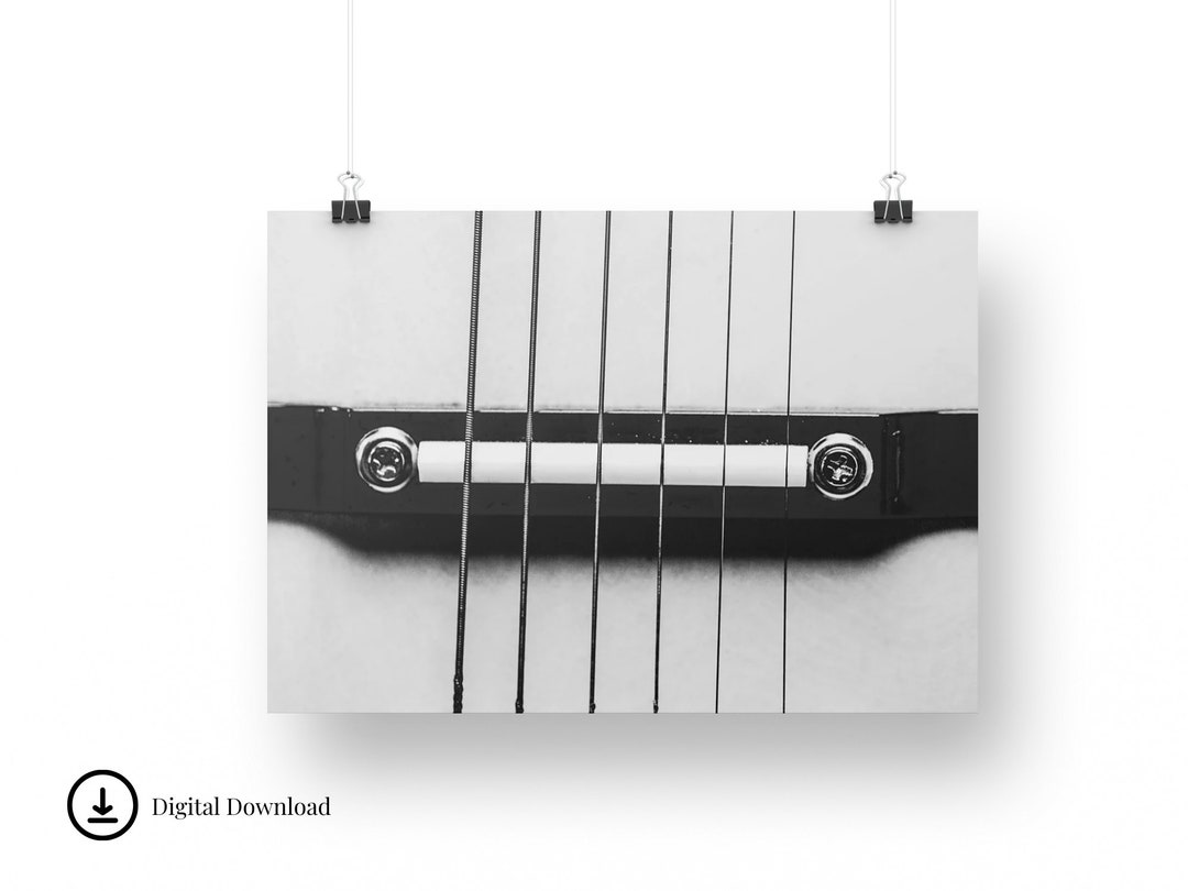 Black and White Guitar Photo Digital Download, Guitar Wall Art