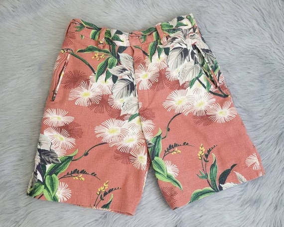 Vintage 50s Tropical Barkcloth Shorts Hawaiian Co… - image 1