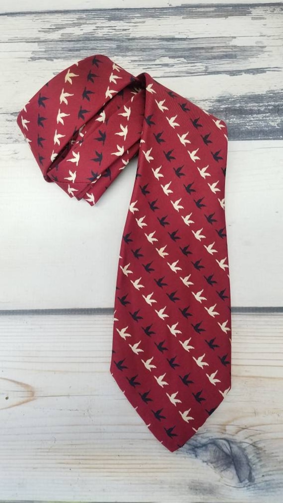 Vintage 40s Silk Necktie Novelty Birds Wide Tie Mi