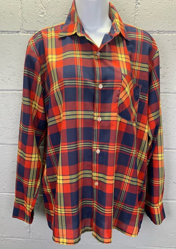 Vintage Plaid Button Front Shirt Tartan Plaid Medi