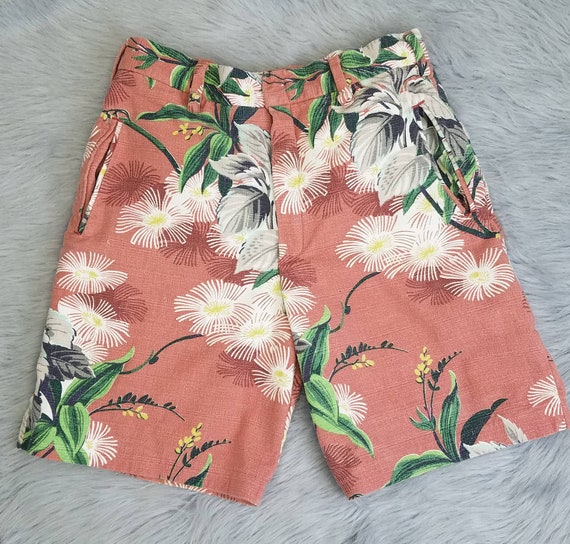 Vintage 50s Tropical Barkcloth Shorts Hawaiian Co… - image 2