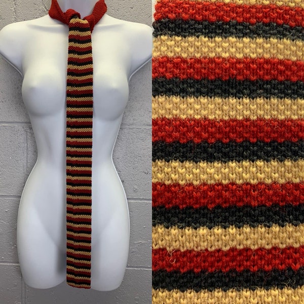 Vintage 1950s Skinny Square Color Blocked Knit Necktie Red Black Hepcat