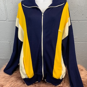 Vintage  MacGregor Color Block Zip Up Sweatshirt Jacket 70s 80s, Pop Up Collar Vintage Athletic Wear Leisure Wear Gender Neutral XL B13