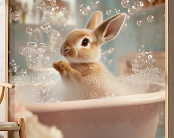 Hase Badewanne Print: skurrile Tier-Kunst, Kinderzimmer Dekor (Digitaler Download)