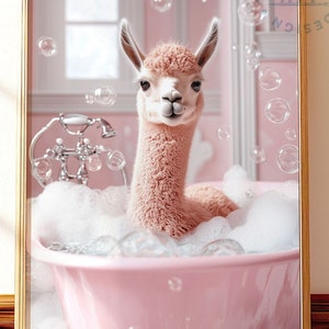 Llama in a Bathtub Wall Print, Digital Download, Funny Animal Bathroom Wall Art Gift, Quirky Llama Print, Alpaca Home Decor, Farmhouse Art