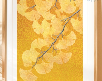Yayoi Kusama Yellow Ginkgo Art Print, Abstract Botanical Wall Art, Japanese Modern Home Decor Gift, Nature Tree Artwork, Digital Download