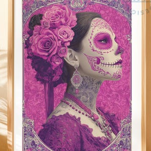 Catrina Day of the Dead Wall Art, Gothic Sugar Skull Woman Portrait, Halloween, Mexican, Bar & Home Decor Gift, Digital Download Wall Print