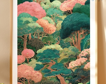 Yayoi Kusama Inspired Bonsai Print: Japanese Forest Landscape (Digital Download)
