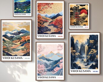 Yayoi Kusama Japanese Nature Art Print Bundle Set (Digital Download), Japan Wall Art, Asia Landscape, Mountains Art