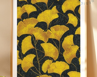 Yayoi Kusama Ginkgo Art Print, Gold Leaf Abstract Botanical Wall Art, Japanese Modern Home Decor Gift, Digital Download, Nature Art
