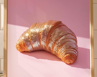 Pink Croissant Disco Ball Print: Paris Kitchen Wall Art (Digital Download)
