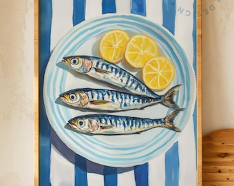 Sardine & Lemon Summer Art Print: Coastal Kitchen Decor (Digital Download)