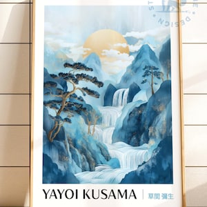 Yayoi Kusama inspirierte Winter Bergwand Kunst, ruhige Schneelandschaft Minimalistisches Dekor Geschenk, japanisches ruhiges Plakat, digitaler Download